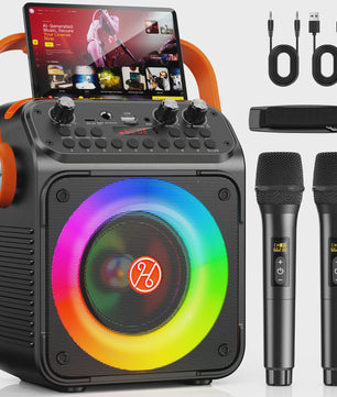 Draagbare Karaoke Machine met 2 Draadloze Microfoons en Bluetooth - Feest Speaker met Echo