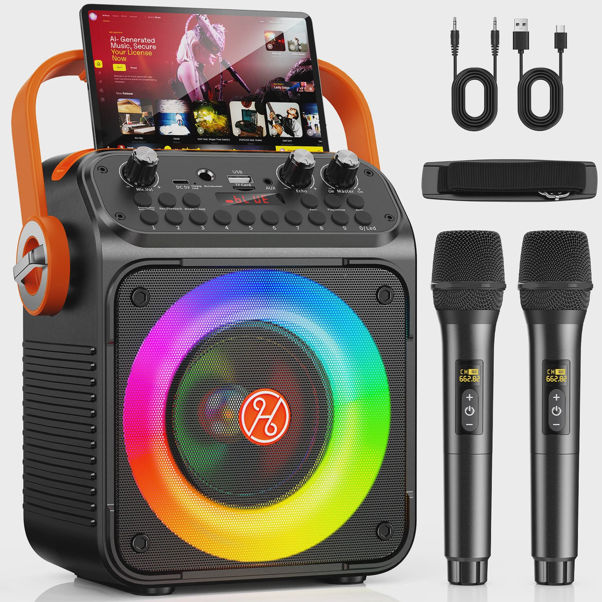 Draagbare Karaoke Machine met 2 Draadloze Microfoons en Bluetooth - Feest Speaker met Echo