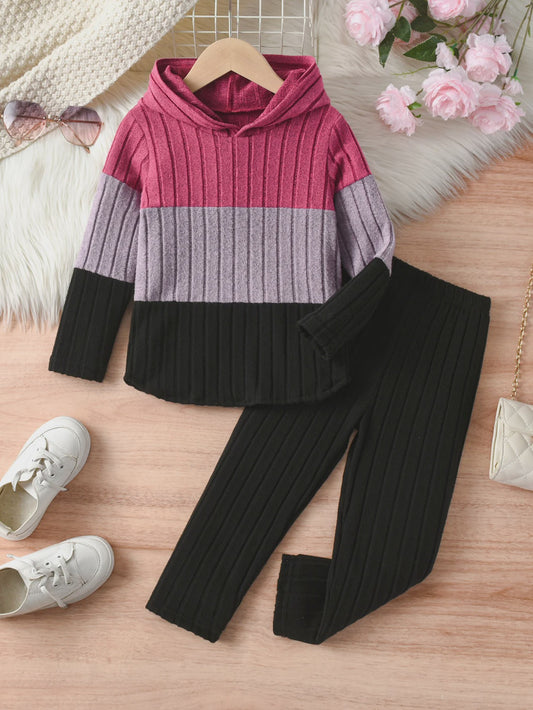 Set Meisjes Hoodie met Broek - Colorblocking Stijl voor Lente & Herfst Uitjes