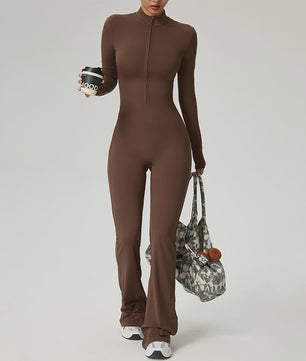 Dames Fitness Jumpsuit met Rits en Lange Mouwen - Perfect voor Yoga, Gym & Workout