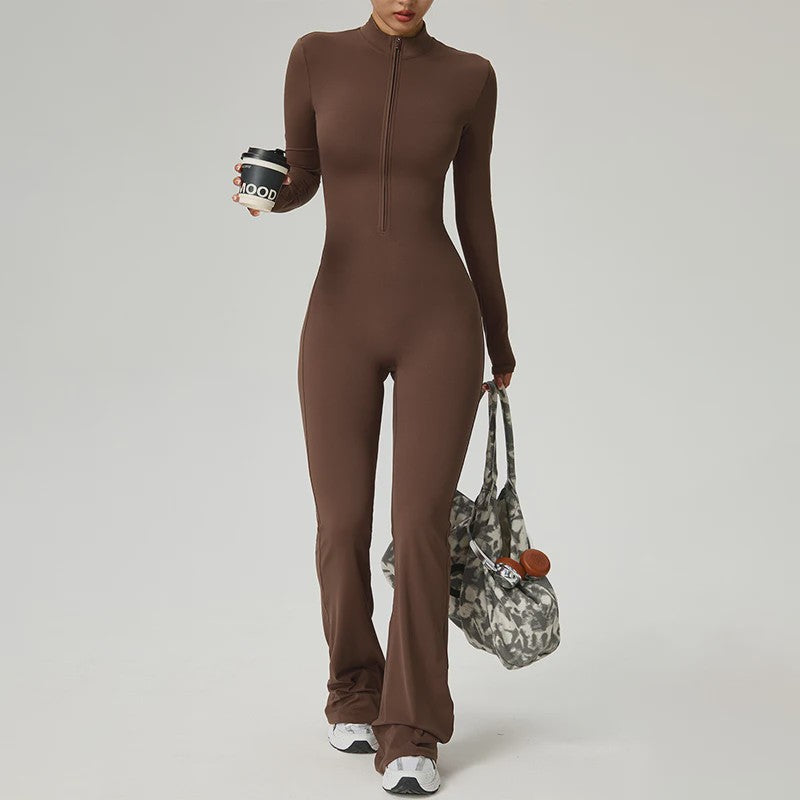 Dames Fitness Jumpsuit met Rits en Lange Mouwen - Perfect voor Yoga, Gym & Workout