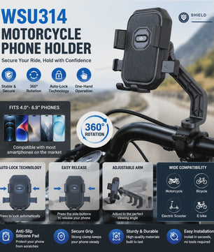 Universele Motor Telefoonhouder met Automatisch Sluitingssysteem - 360° Verstelbaar voor Fiets, Scooter & E-Bike