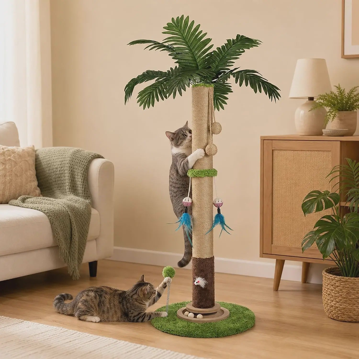 Luxe Kattenkrabpaal met Hangende Bal en Speeltoren - Natuurlijk Sisal Touw