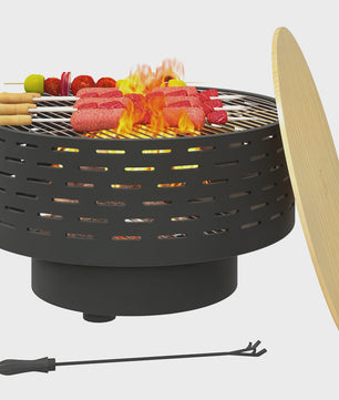 Outsunny 3-in-1 Vuurschaal met Grillrooster - Ø60cm - Vuurkorf, BBQ & Tuin Tafel