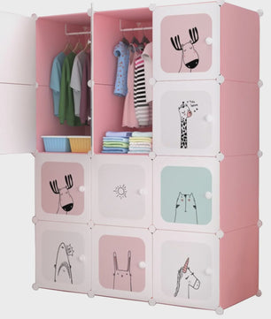 Modulair Kinderkastje met 12 Roze/Blauwe Kubussen en Dierenprints