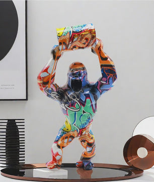 Creatieve Gorilla Beeldje met Graffitikunst - Unieke Woondecoratie