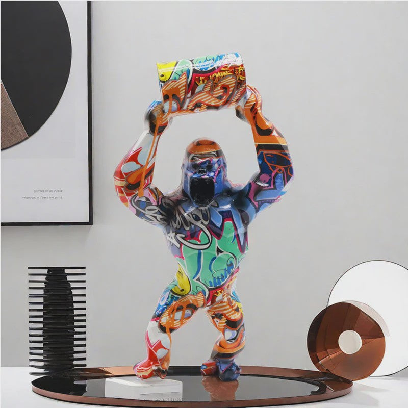 Creatieve Gorilla Beeldje met Graffitikunst - Unieke Woondecoratie