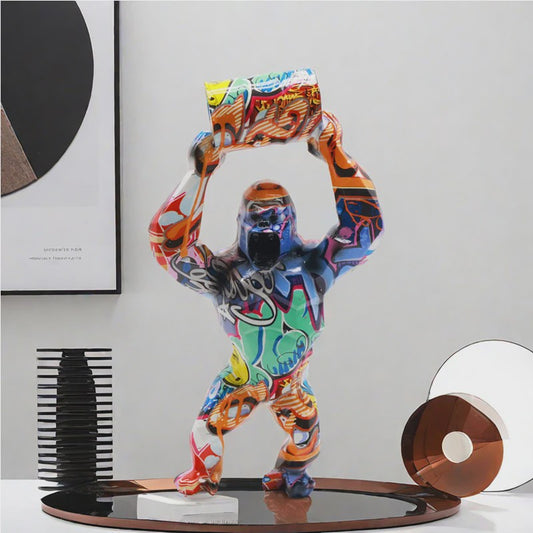 Creatieve Gorilla Beeldje met Graffitikunst - Unieke Woondecoratie
