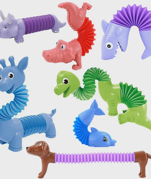 Fidget Pop Tubes Dieren: Dinosaurussen, Dolfijnen, Honden & Haaien - Stressverlichters voor Kinderen
