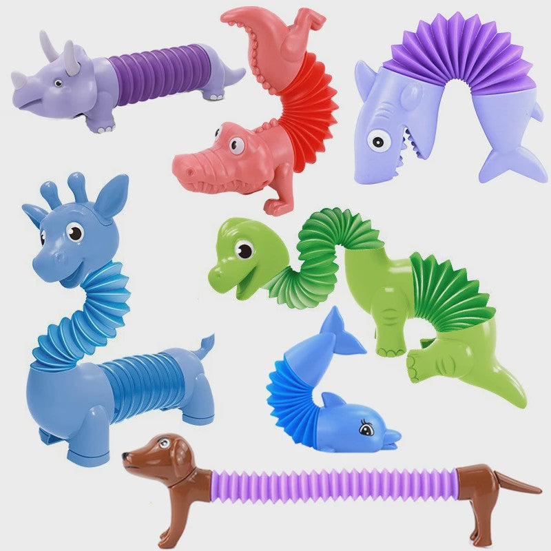 Fidget Pop Tubes Dieren: Dinosaurussen, Dolfijnen, Honden & Haaien - Stressverlichters voor Kinderen