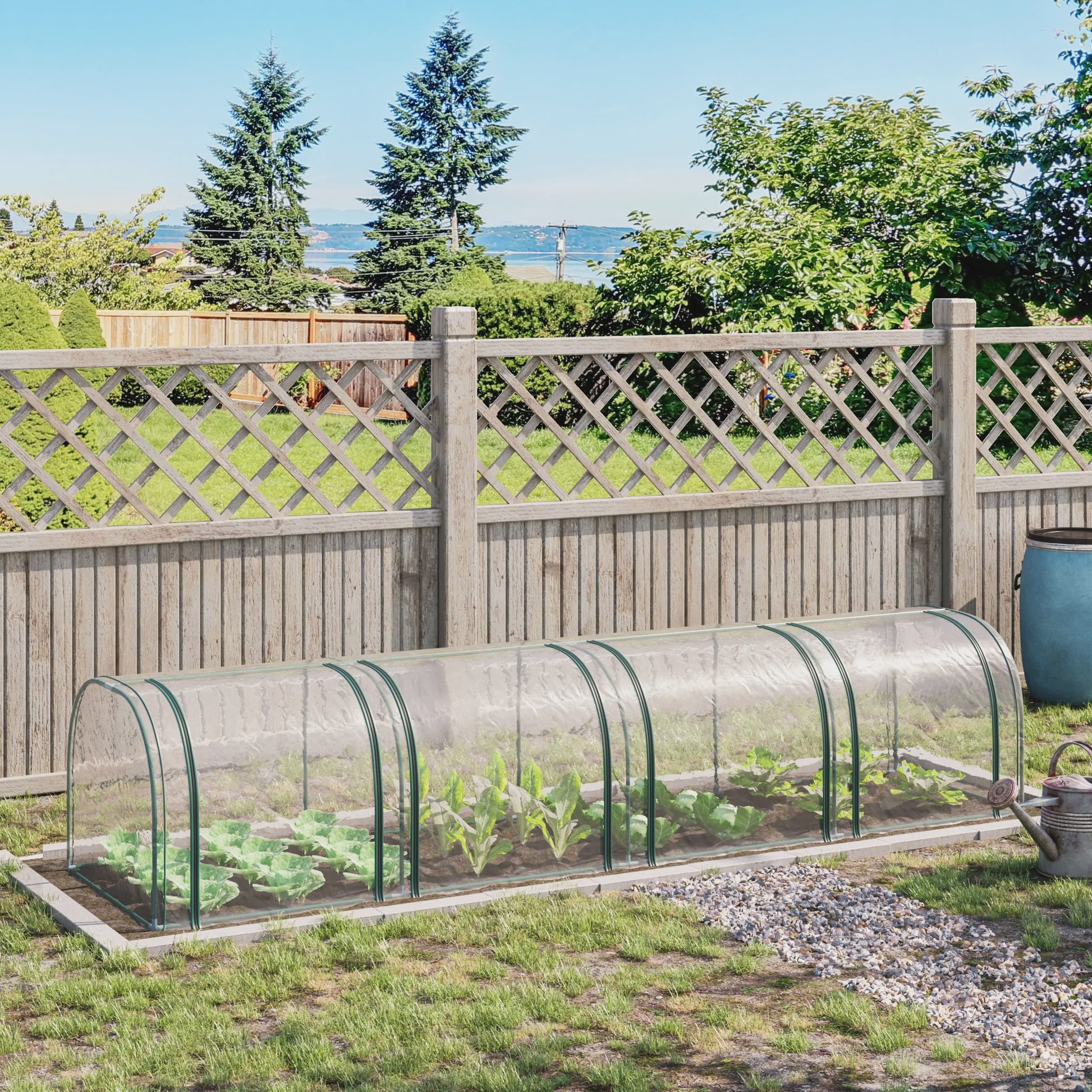Outsunny Tunnelkas met Stalen Frame, PVC Folie en Roll-up Deuren - 395x100x80 cm