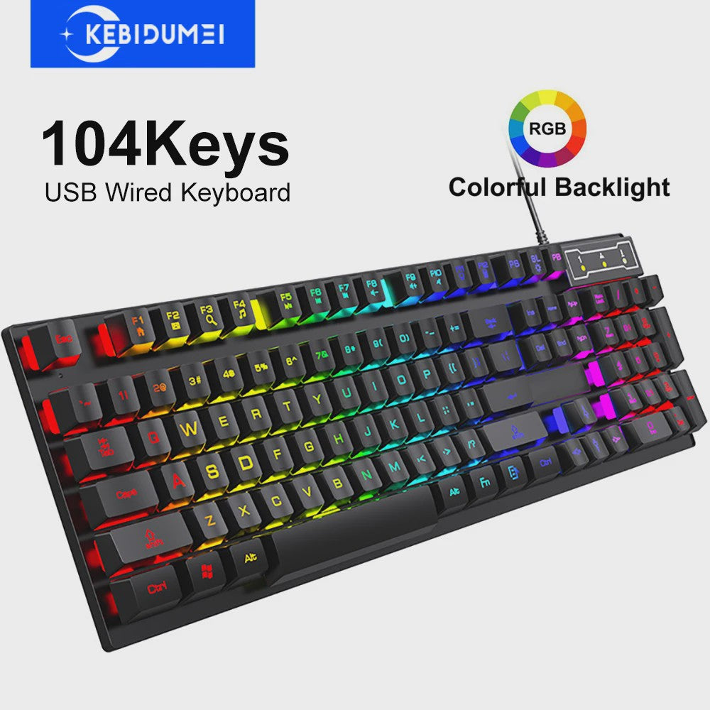 RGB Gaming Toetsenbord met Mechanisch Gevoel - 104 Toetsen, Bedraad, Waterdicht