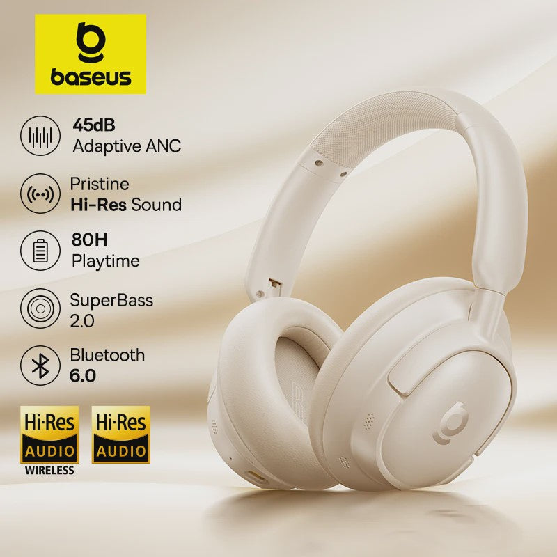 Baseus Bass EH10 NC Draadloze Koptelefoon - 45dB Noise Cancelling, 80 Uur Batterij, Bluetooth 6.0