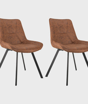 Set van 2 Moderne Kunstleren Eetkamerstoelen Bruin met Zwarte Metalen Poten