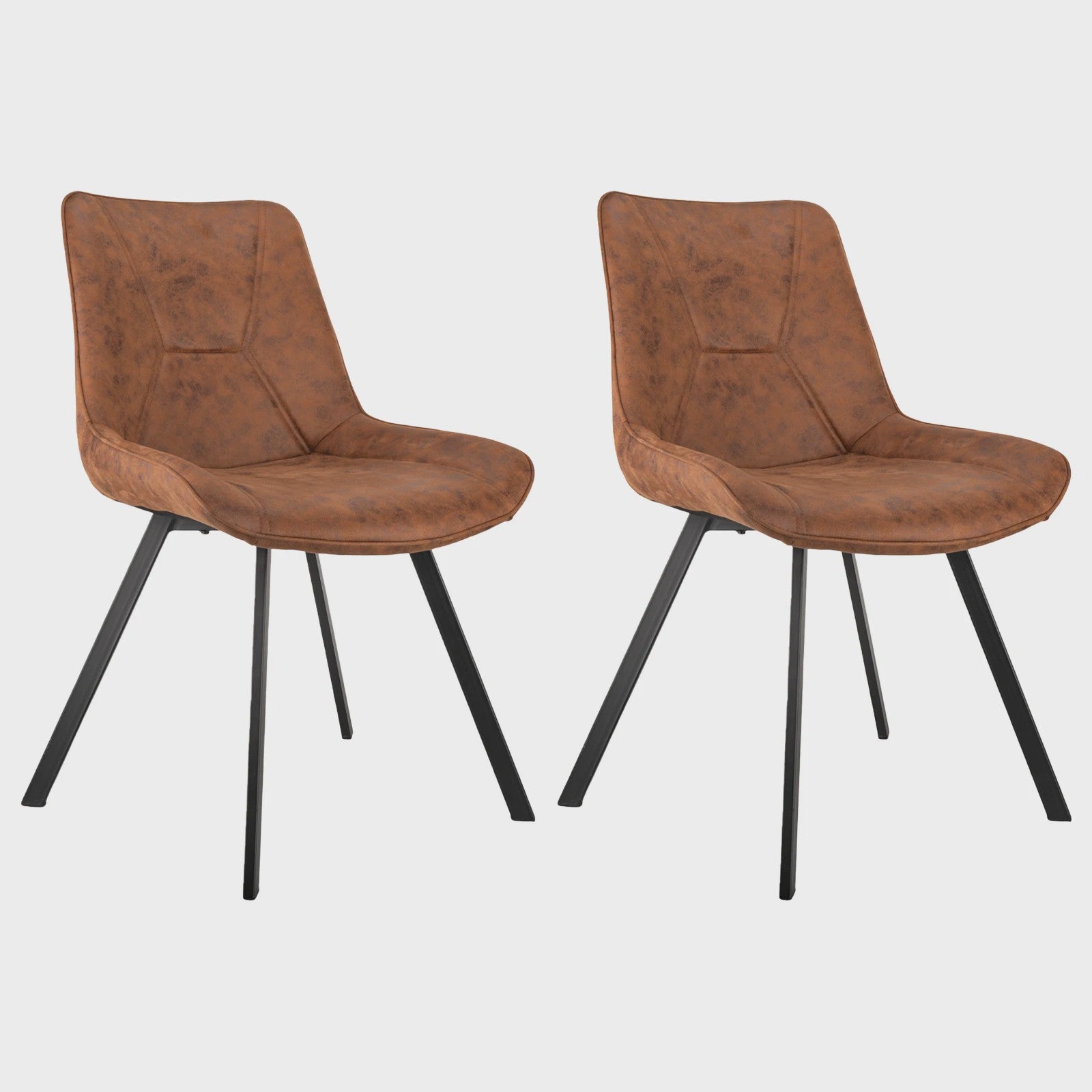 Set van 2 Moderne Kunstleren Eetkamerstoelen Bruin met Zwarte Metalen Poten