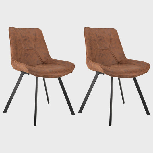 Set van 2 Moderne Kunstleren Eetkamerstoelen Bruin met Zwarte Metalen Poten