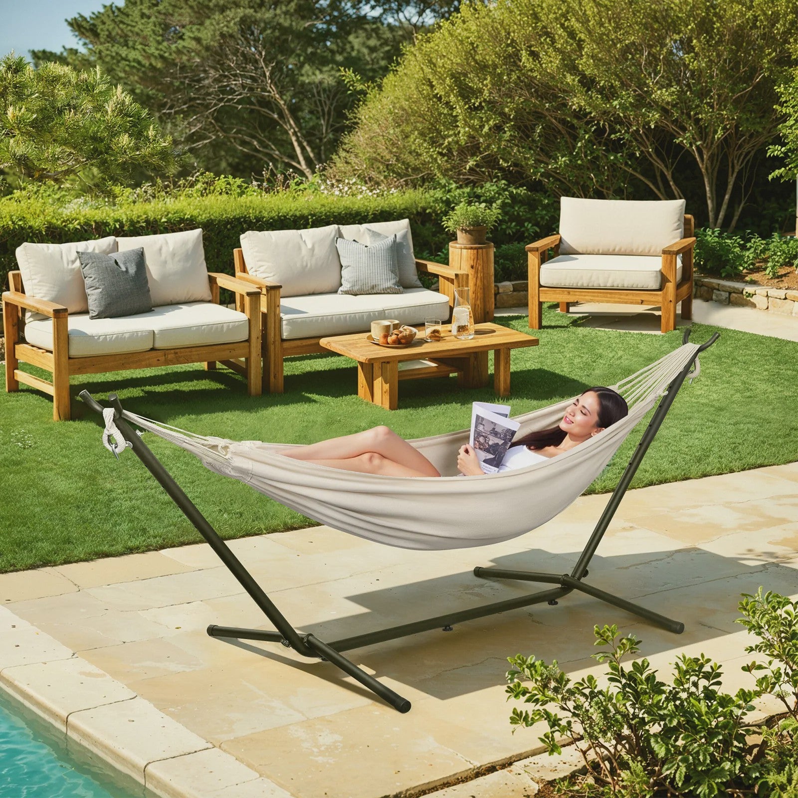 Draagbare Dubbele Hangmat met Onderstel - 250kg Capaciteit voor 2 Personen - Outdoor & Camping