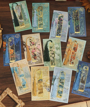 Set van 12 Vintage Metalen Bladwijzers met Kwastjes - Kunstzinnige Boekenleggers