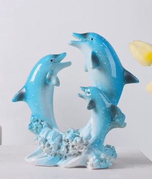 Decoratieve Dolfijnen Familie Beeldje van Hars - Sfeervolle Woondecoratie