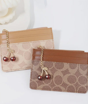 Luxe Dames Portemonnee Kaarthouder PU Leer Multifunctioneel Klein Tasje met Cherry Bedel