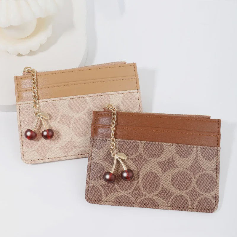 Luxe Dames Portemonnee Kaarthouder PU Leer Multifunctioneel Klein Tasje met Cherry Bedel