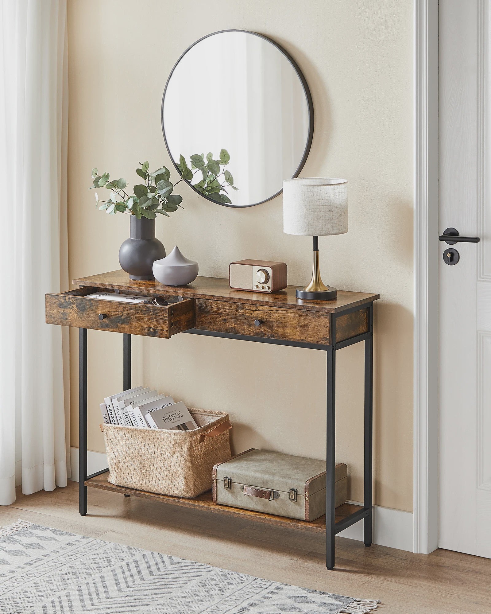 Stijlvolle Console Tafel met 2 Lades - Halmeubel, Bijzettafel of Sofa Tafel