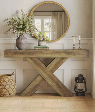 Tribesigns Console Tafel 140 cm Landelijke Stijl Achterbank Tafel met X-vormig Onderstel