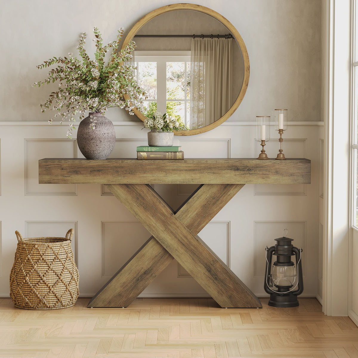Tribesigns Console Tafel 140 cm Landelijke Stijl Achterbank Tafel met X-vormig Onderstel