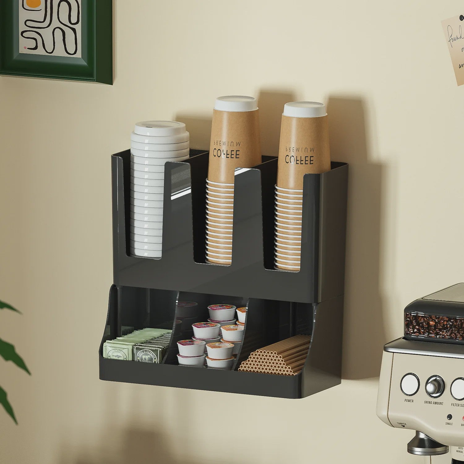 Wandmontage Koffie Station Organizer - Opslag voor Bekers, Cups en Bar Accessoires