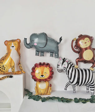 Jungle Safari Dieren Folieballonnen - Leeuw, Olifant, Zebra, Giraf & Aap - Verjaardag Decoratie