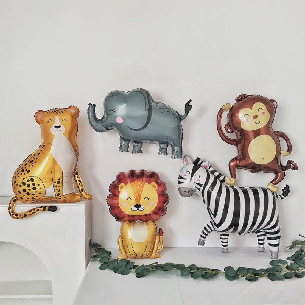 Jungle Safari Dieren Folieballonnen - Leeuw, Olifant, Zebra, Giraf & Aap - Verjaardag Decoratie