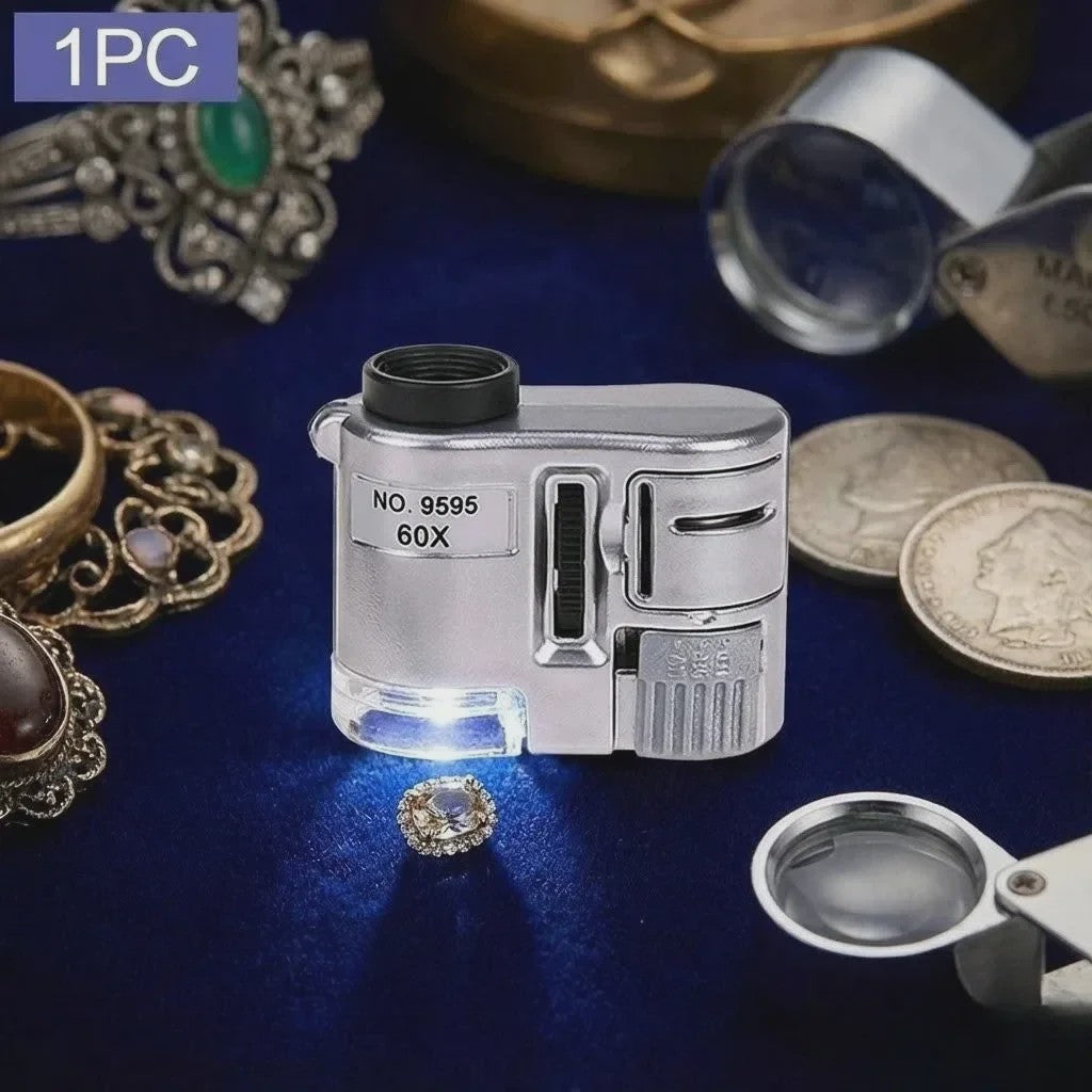 Mini Vergrootglas 60x met LED en UV Licht - Zakformaat Loupe voor Sieraden, Munten & Reparatie