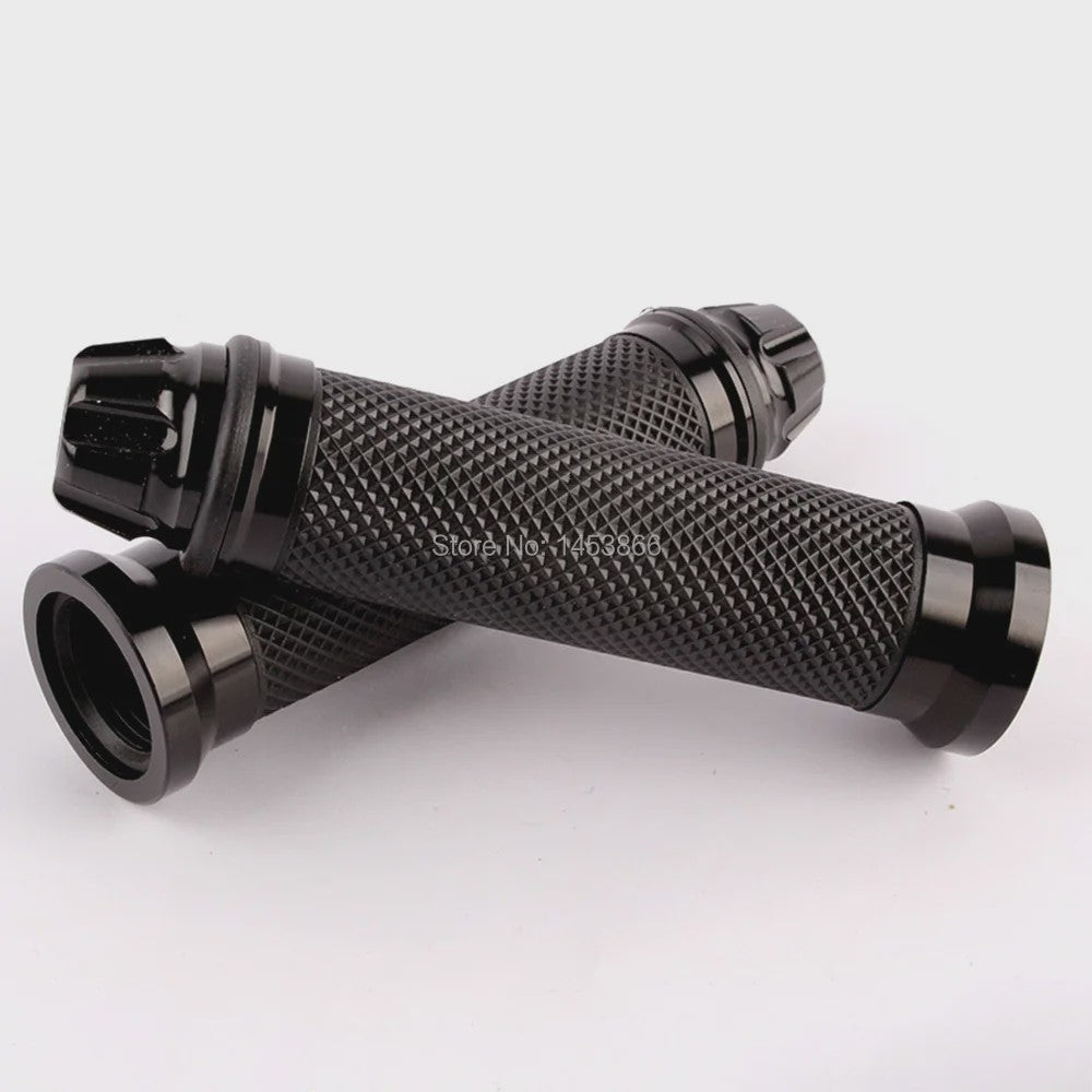 Zwarte Motor Handvatten 7/8'' (22mm) Universeel - Grips met Eindstukken voor Yamaha, Honda, Suzuki, Kawasaki