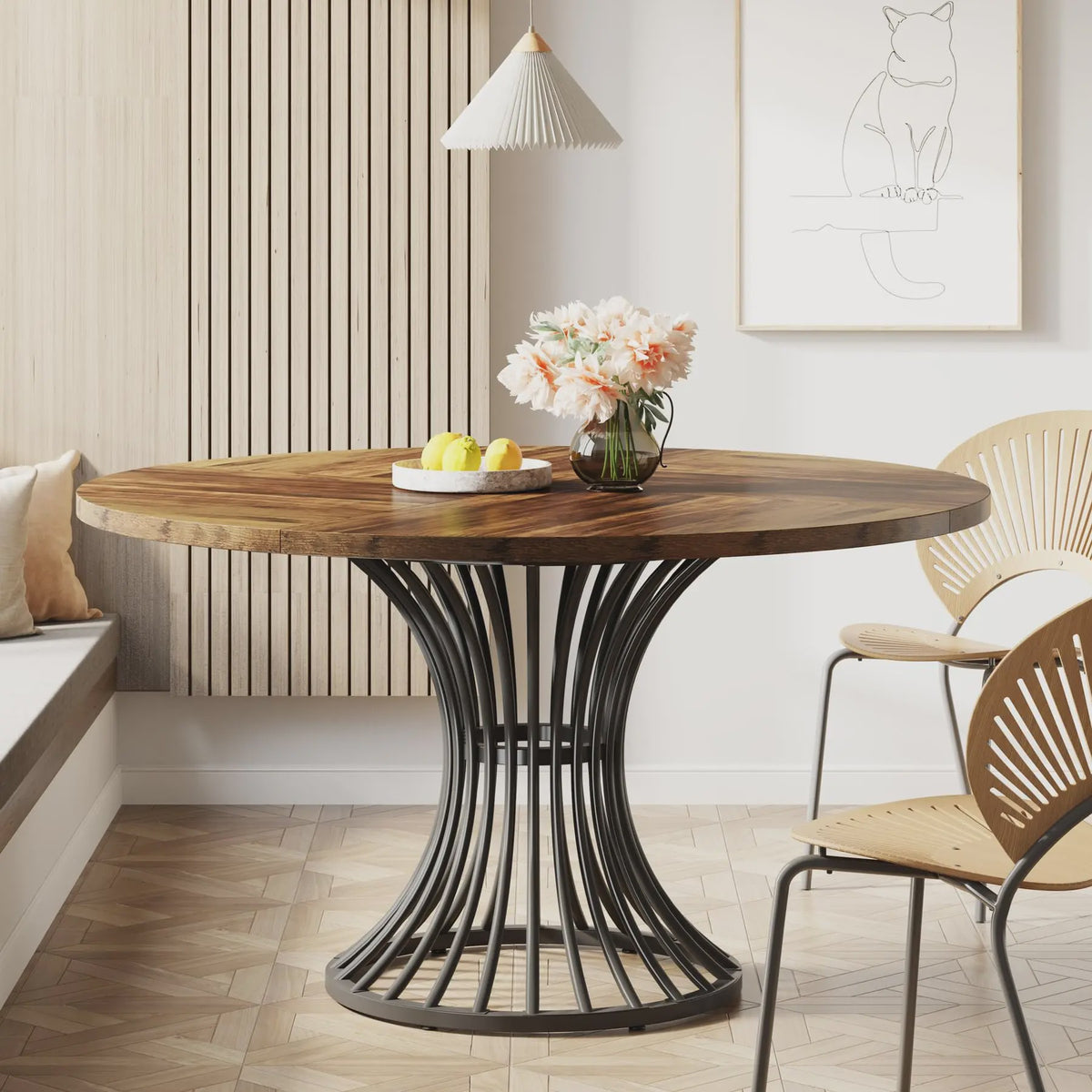 Industriële Ronde Eettafel voor 4-6 Personen - 47 Inch Farmhouse Stijl