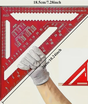 Precisie Aluminium Driehoek Liniaal - Rood, voor Timmerwerk en Ontwerp