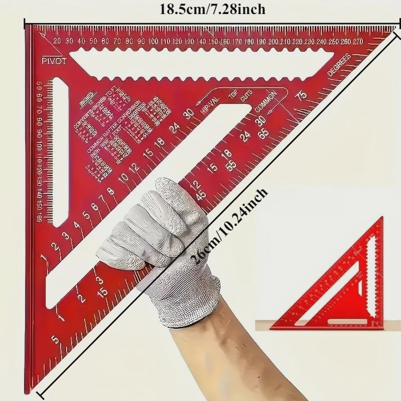 Precisie Aluminium Driehoek Liniaal - Rood, voor Timmerwerk en Ontwerp