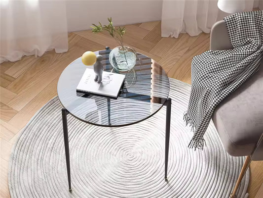Glazen salontafel 80 cm – modern met zwart metalen poten