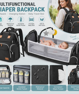 Multifunctionele Luiertas Rugzak met Babybedje, USB-poort en Aankleedkussen - Waterdicht