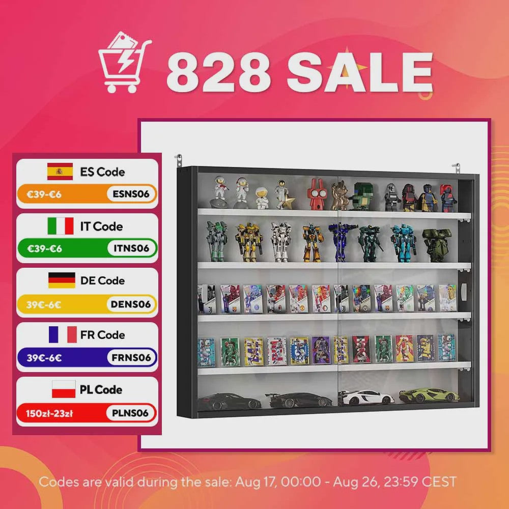 Homcom Wall Display Case for Collections with Adjustable Shelves and Glass Doors