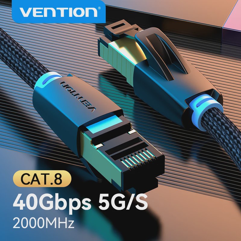 Vention CAT8 Ethernet Kabel - 40Gbps, 2000MHz, Katoen Gevlochten, RJ45 Netwerkkabel