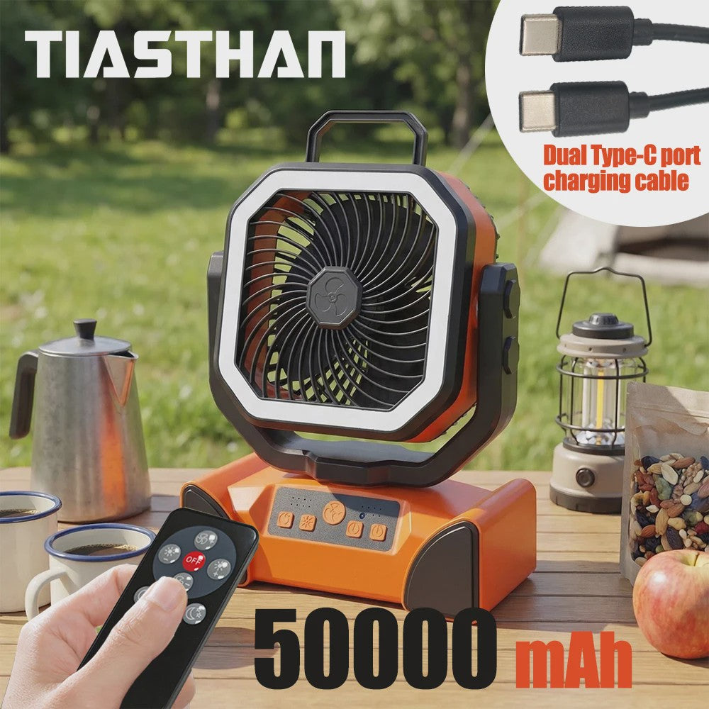 Oplaadbare Camping Ventilator met LED Licht & Afstandsbediening - 100 Uur Runtime