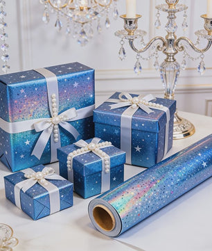 Holografisch Sterren Cadeaupapier Blauw - Glanzend & Feestelijk