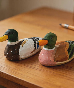 Handgesneden Houten Wilde Eend Beeldje - Realistisch Houtsnijwerk Decoratie