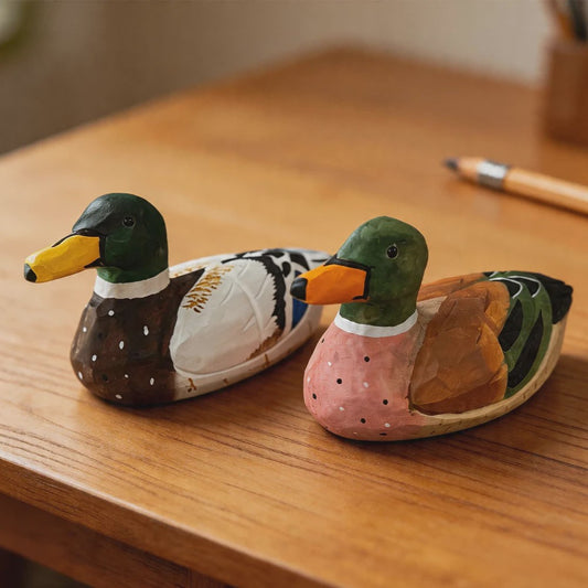 Handgesneden Houten Wilde Eend Beeldje - Realistisch Houtsnijwerk Decoratie