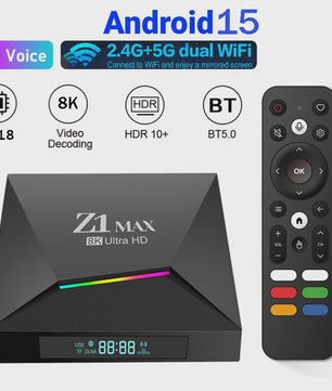 Z1 Max Android 15 Smart TV Box: 8K Ultra HD Media Player met 4GB RAM & Dual WiFi