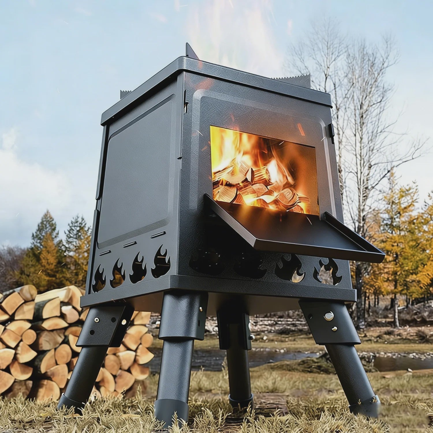 Draagbare Houtkachel Camping - Opvouwbaar & Verstelbaar voor Buiten Koken