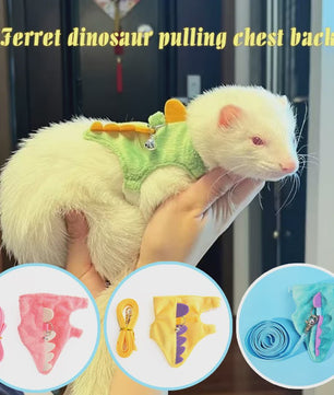 Schattig Dinosaurus Harnas met Riem en Bel voor Fretten, Muizen en Kleine Huisdieren