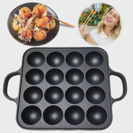 Gietijzeren Takoyaki Pan met 16 Holtes - Non-Stick Octopus Bal Maker