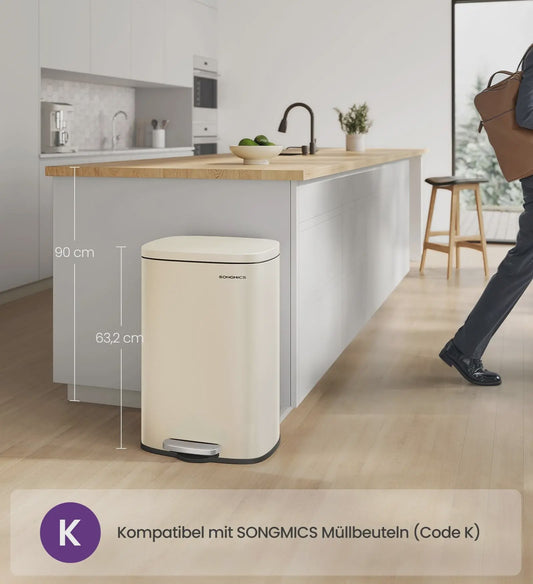 50L Keukenprullenbak met Voetpedaal, Soft Close & Uitneembare Binnenemmer