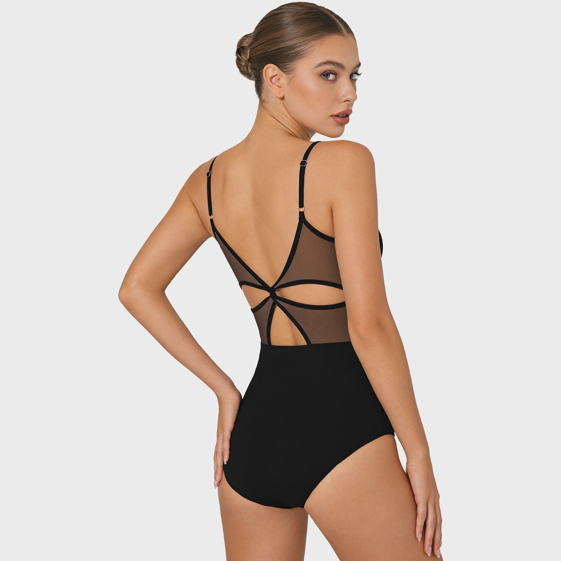 Verstelbaar Dans Leotard Dames met Mesh Rug en Borstvoering - Ballet & Danskleding